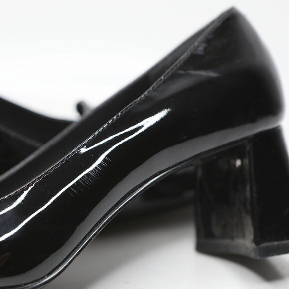 Vintage Bandolino Patent Leather Loafer Pumps Square Toe Chunky Heel Black Gloss - Picture 7 of 11